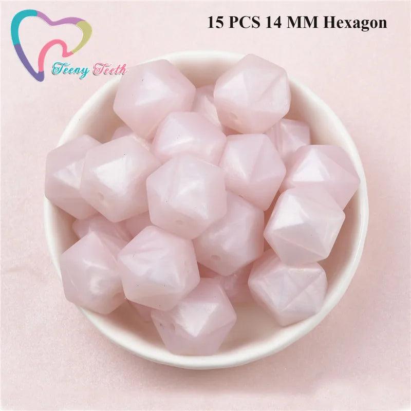 10 PCS Metallic Colors Hexagon Silicone Loose Beads DIY Teething