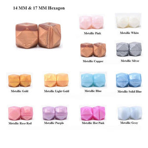 10 PCS Metallic Colors Hexagon Silicone Loose Beads DIY Teething