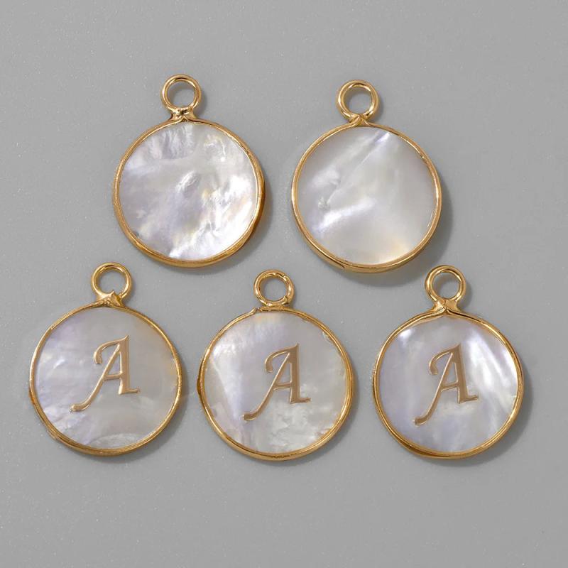 15mm Round Shell Charms A-Z Initial Mother Of Pearl Charms Pendants DIY Jewelry