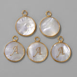15mm Round Shell Charms A-Z Initial Mother Of Pearl Charms Pendants DIY Jewelry