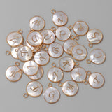 15mm Round Shell Charms A-Z Initial Mother Of Pearl Charms Pendants DIY Jewelry
