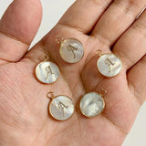 15mm Round Shell Charms A-Z Initial Mother Of Pearl Charms Pendants DIY Jewelry