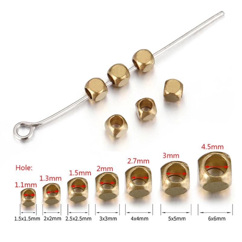 100pcs Square Golden Brass Cube Beads Jewelry Making DIY Craft Accessories