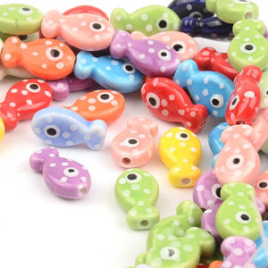 Hand Painted Striped Fish Ceramic Beads For Jewelry Making