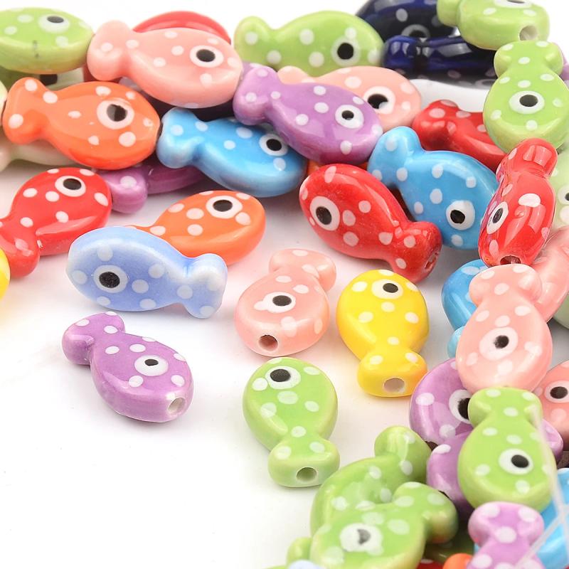 Hand Painted Striped Fish Ceramic Beads For Jewelry Making