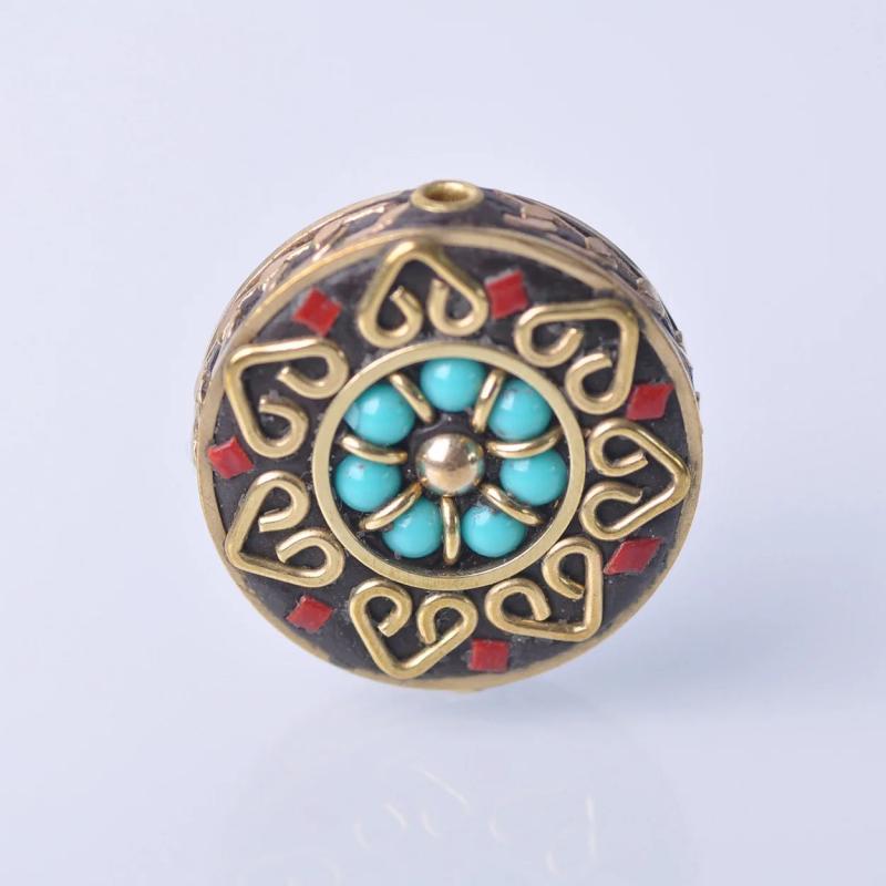 2pcs 28mm Tibetan Buddhist Brass Metal & Clay Beads DIY Necklace Jewelry Making