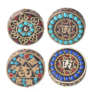 2pcs 28mm Tibetan Buddhist Brass Metal & Clay Beads DIY Necklace Jewelry Making