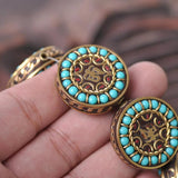 2pcs 28mm Tibetan Buddhist Brass Metal & Clay Beads DIY Necklace Jewelry Making