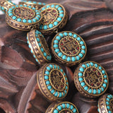 2pcs 28mm Tibetan Buddhist Brass Metal & Clay Beads DIY Necklace Jewelry Making