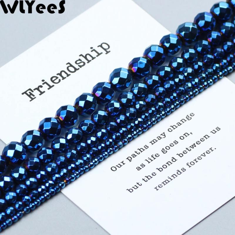 Faceted Round Hematite Beads Natural Stone 2-10mm for DIY Jewelry Making