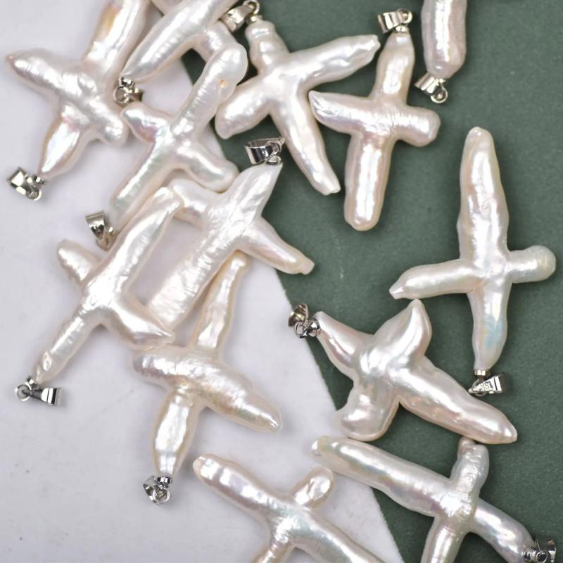Cross Shape Natural Freshwater Pearl Pendant for Jewelry Making