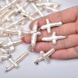 Cross Shape Natural Freshwater Pearl Pendant for Jewelry Making