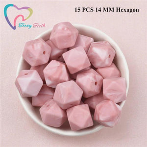 10 PCS Marble Pink Hexagon Silicone Teething Beads DIY Toy Necklace
