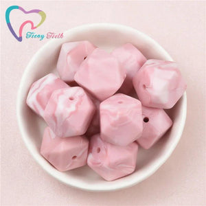 10 PCS Marble Pink Hexagon Silicone Teething Beads DIY Toy Necklace