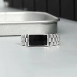 Classic Silver 925 Crystal Rectangle Ring Men Jewelry
