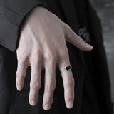Classic Silver 925 Crystal Rectangle Ring Men Jewelry