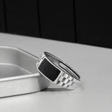 Classic Silver 925 Crystal Rectangle Ring Men Jewelry