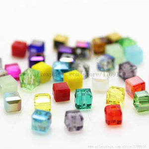 100pcs Cube 4mm Mixed Square Austria Crystal Beads Glass Beads Spacer Bead