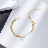 Thick Chain Link Splice Pearl Key Chain Bracelet for Women