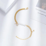 Thick Chain Link Splice Pearl Key Chain Bracelet for Women