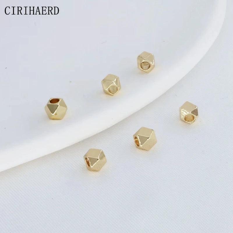 50pcs/lot Square Separators Beads 14K Plated Metal Necklace Spacer Beads