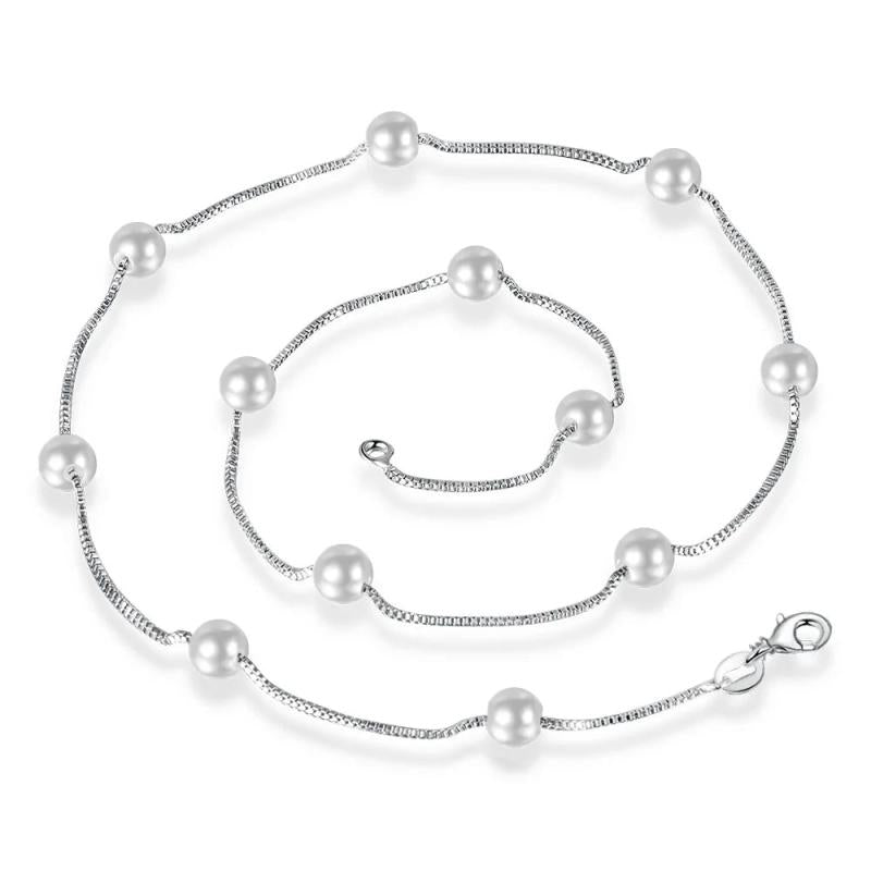 S925 Silver Box Chain Chokers Pearl Necklace For Women FQL22014