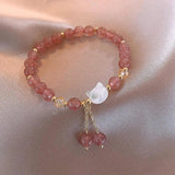 Sweet Shell Pearl Cat Animal Strawberry Quartz 14K Bracelet