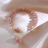 Sweet Shell Pearl Cat Animal Strawberry Quartz 14K Bracelet