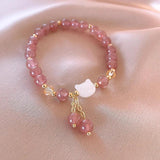 Sweet Shell Pearl Cat Animal Strawberry Quartz 14K Bracelet