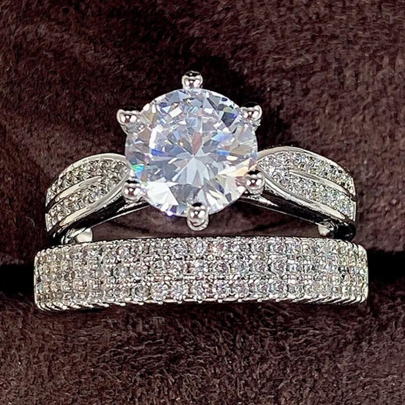Women Wedding Rings Silver Sparkling Cubic Zirconia Bridal Marriage Jewelry