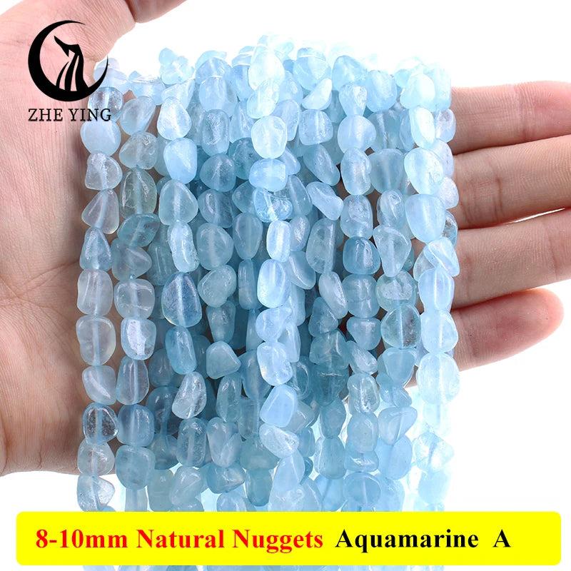 8-10mm Natural Aquamarine Stone Loose Beads for Jewelry Making 15''