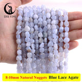 8-10mm Natural Aquamarine Stone Loose Beads for Jewelry Making 15''