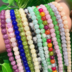 Snow Cracked Quartz AB Multicolor Crystal Glass Beads Round Spacer Loose Beads