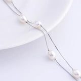 925 Silver Freshwater Pearl Bracelet, 6 Beads Double Chain Wrist Bangle