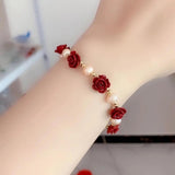 Red Cinnabar Roses Bracelet Organic Fine Jewelry
