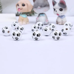 20Pcs Colorful Cat & Dog Paws Print Wood Beads Custom Craft Toy Accessories