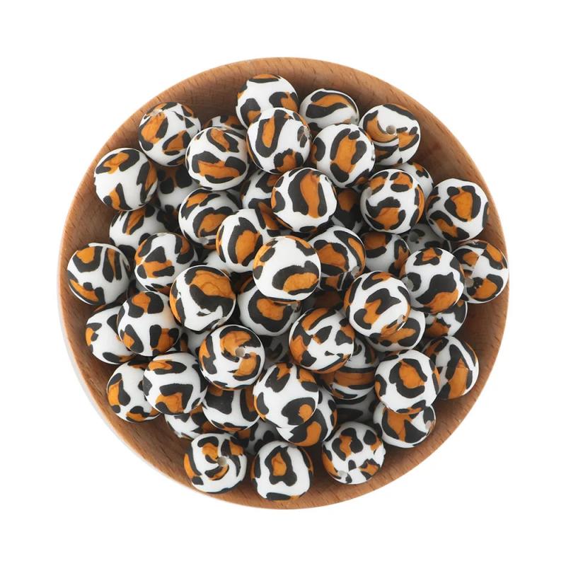 Leopard Silicone Printed Beads 15mm DIY Jewelry Making Keychain