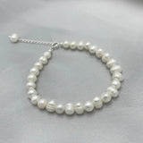 Natural Freshwater Pearl Bracelet 925 Sterling Silver Strand Bracelets