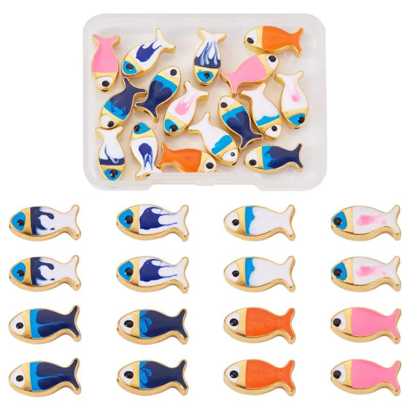16Pcs Enamel Fish Beads Ocean Animal Charms DIY Jewelry Making