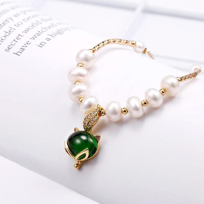Fox Animal Crystal Pearl Charm Bracelet for Women