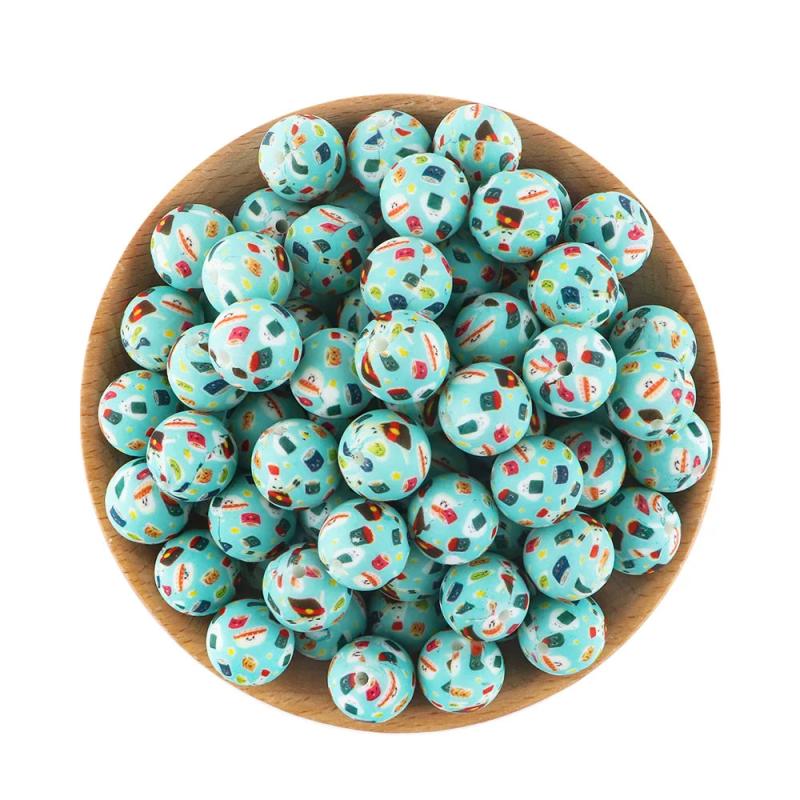 Christmas Silicone Beads 15mm Round Beads For DIY Jewelry