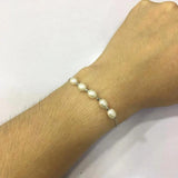 925 Silver 4 Beads & 7mm Oval Pearl Bracelet
