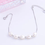 925 Silver 4 Beads & 7mm Oval Pearl Bracelet
