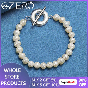 925 Silver Pearl Beads Chain Bracelet For Women Wedding Party