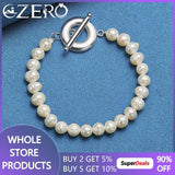 925 Silver Pearl Beads Chain Bracelet For Women Wedding Party