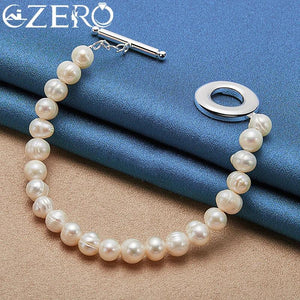 925 Silver Pearl Beads Chain Bracelet For Women Wedding Party