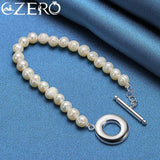 925 Silver Pearl Beads Chain Bracelet For Women Wedding Party