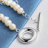 925 Silver Pearl Beads Chain Bracelet For Women Wedding Party
