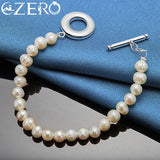 925 Silver Pearl Beads Chain Bracelet For Women Wedding Party