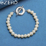 925 Silver Pearl Beads Chain Bracelet For Women Wedding Party